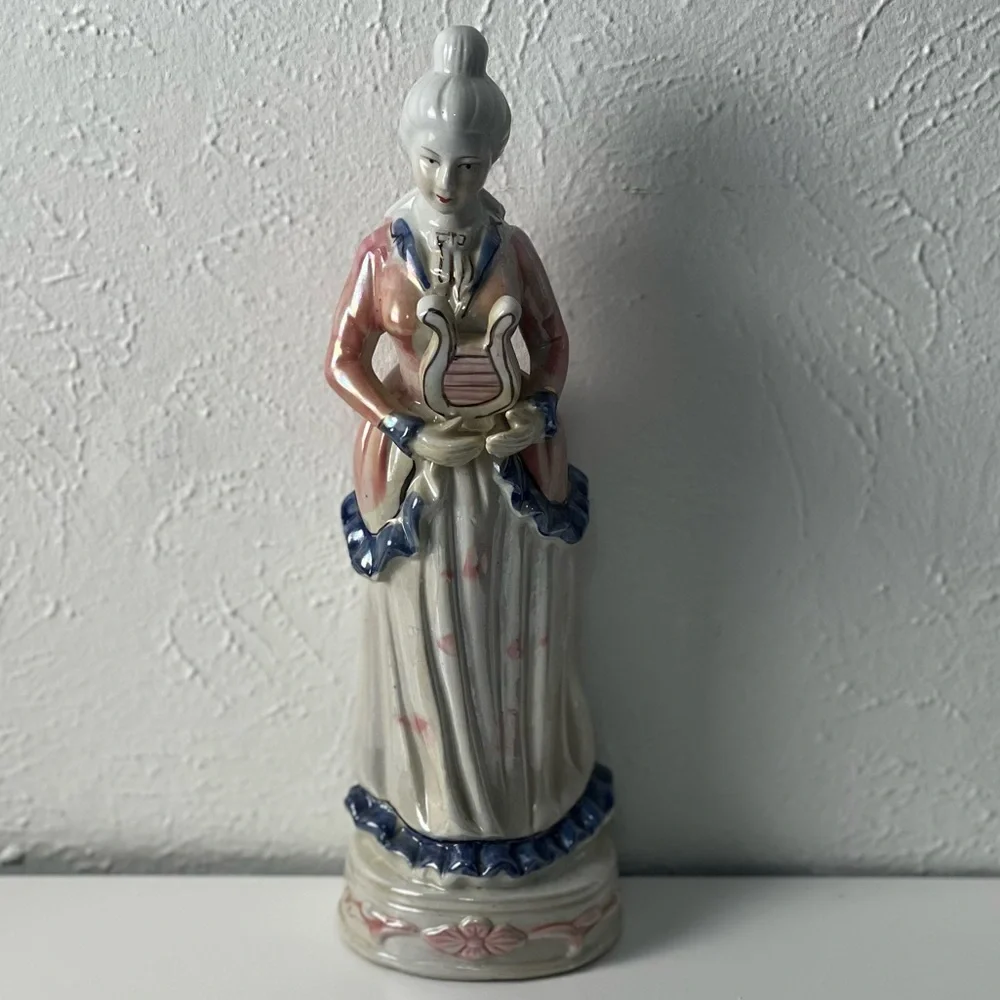 Vintage Victorian Lady Holding a Small Harp